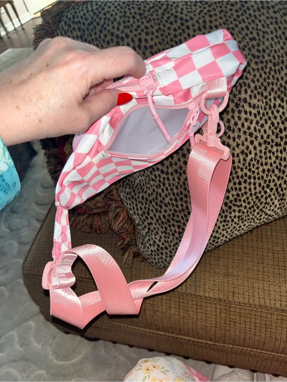 Pink Checkered Sling Crossbody Bag